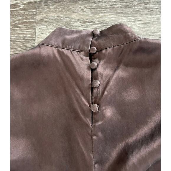 EUC Jenny Han Rich Brown 100% Silk Wrap Midi Dress‎ Size M V-Neck Slip Dress - Picture 10 of 10
